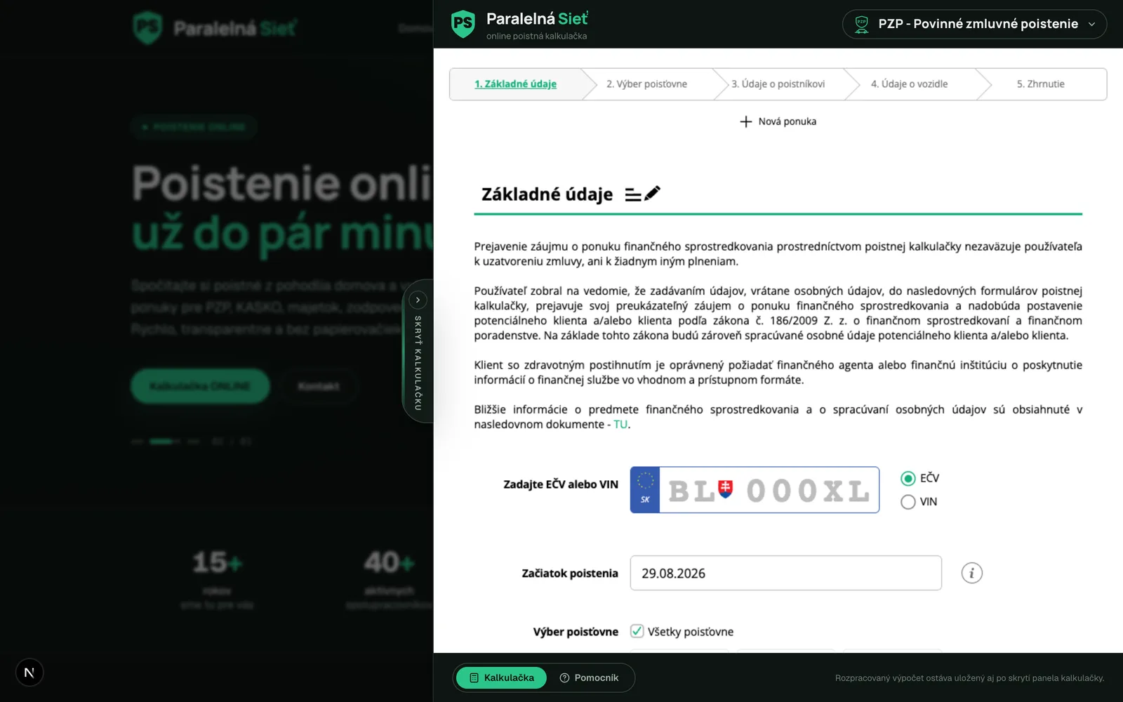 Online poistná kalkulačka - výpočet PZP v piatich krokoch